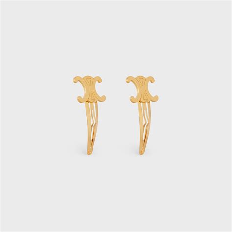 celine hair clip gold|Triomphe Set of 2 Snap Hair Clips in Brass with Gold Finish  .